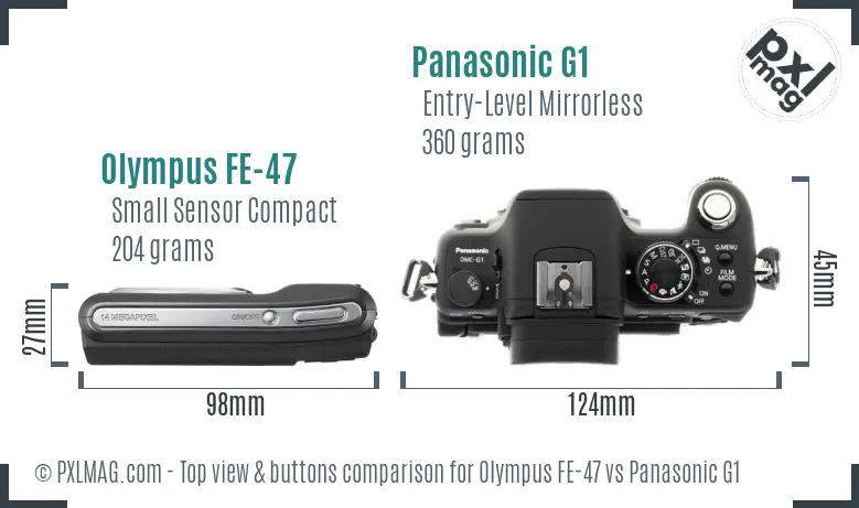 Olympus FE-47 vs Panasonic G1 top view buttons comparison