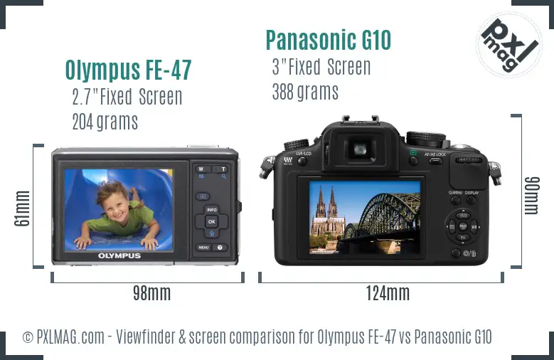 Olympus FE-47 vs Panasonic G10 Screen and Viewfinder comparison