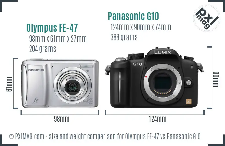 Olympus FE-47 vs Panasonic G10 size comparison