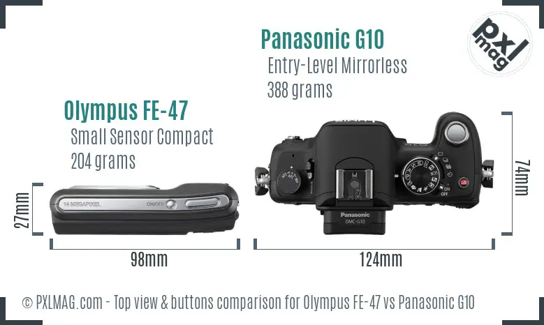 Olympus FE-47 vs Panasonic G10 top view buttons comparison