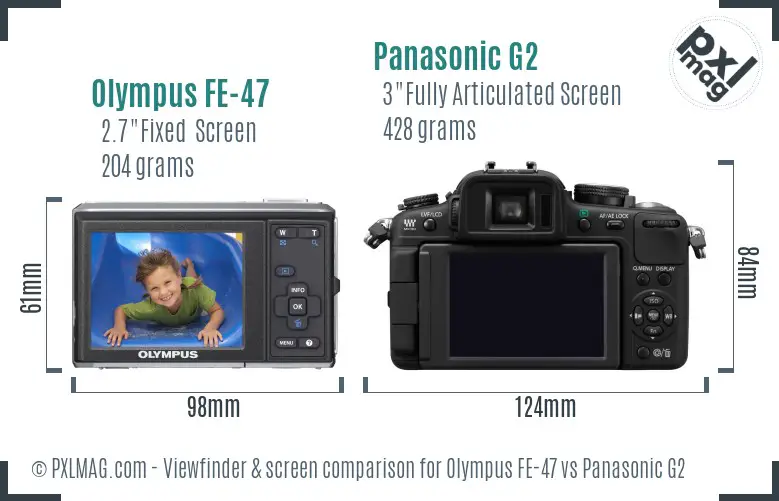 Olympus FE-47 vs Panasonic G2 Screen and Viewfinder comparison