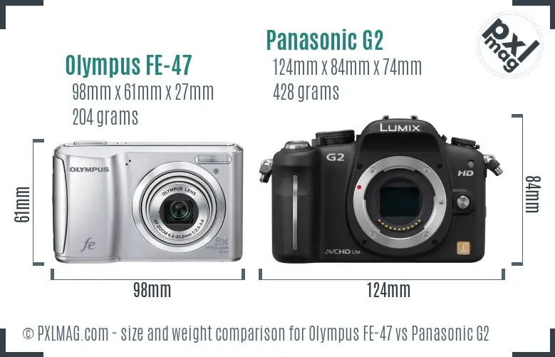 Olympus FE-47 vs Panasonic G2 size comparison