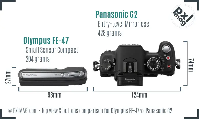 Olympus FE-47 vs Panasonic G2 top view buttons comparison