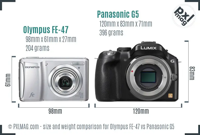 Olympus FE-47 vs Panasonic G5 size comparison