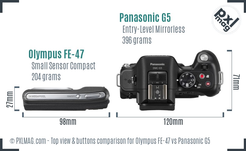 Olympus FE-47 vs Panasonic G5 top view buttons comparison