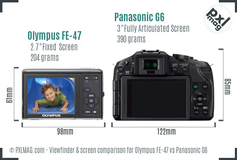 Olympus FE-47 vs Panasonic G6 Screen and Viewfinder comparison