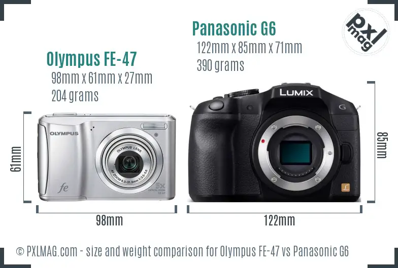 Olympus FE-47 vs Panasonic G6 size comparison