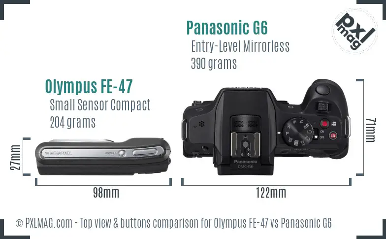 Olympus FE-47 vs Panasonic G6 top view buttons comparison