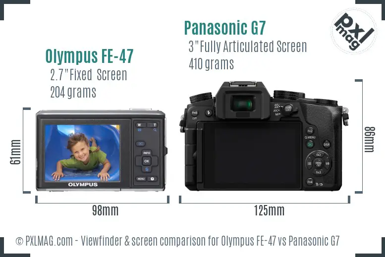 Olympus FE-47 vs Panasonic G7 Screen and Viewfinder comparison