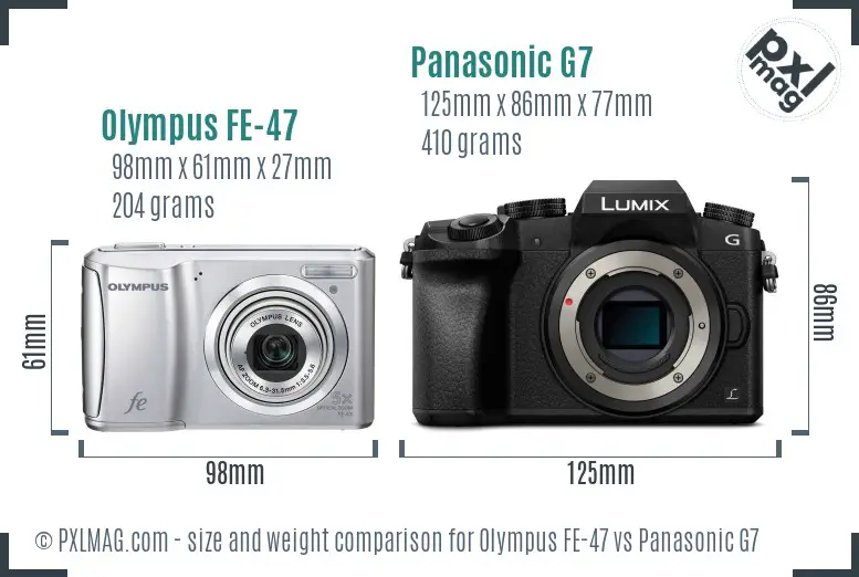 Olympus FE-47 vs Panasonic G7 size comparison