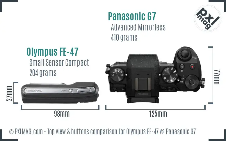 Olympus FE-47 vs Panasonic G7 top view buttons comparison