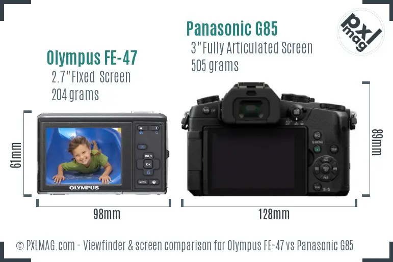 Olympus FE-47 vs Panasonic G85 Screen and Viewfinder comparison