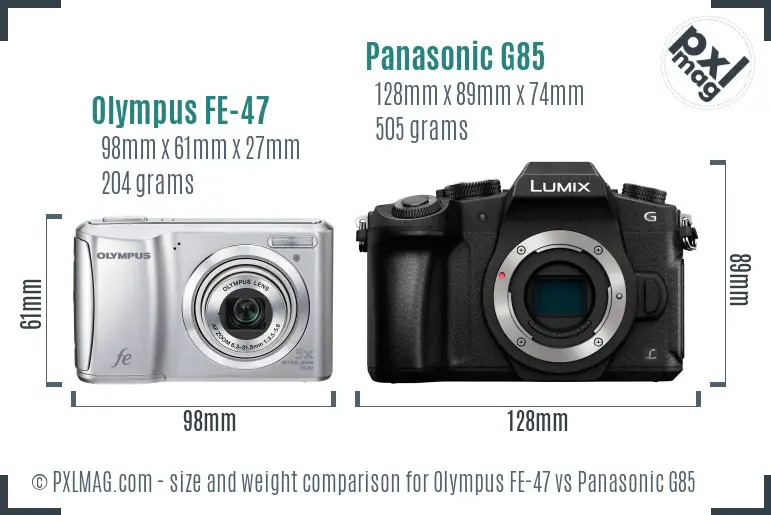 Olympus FE-47 vs Panasonic G85 size comparison