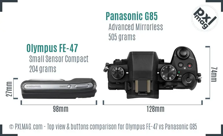 Olympus FE-47 vs Panasonic G85 top view buttons comparison