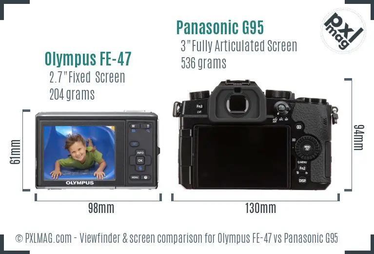 Olympus FE-47 vs Panasonic G95 Screen and Viewfinder comparison