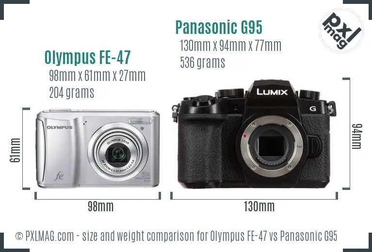 Olympus FE-47 vs Panasonic G95 size comparison