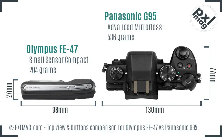 Olympus FE-47 vs Panasonic G95 top view buttons comparison
