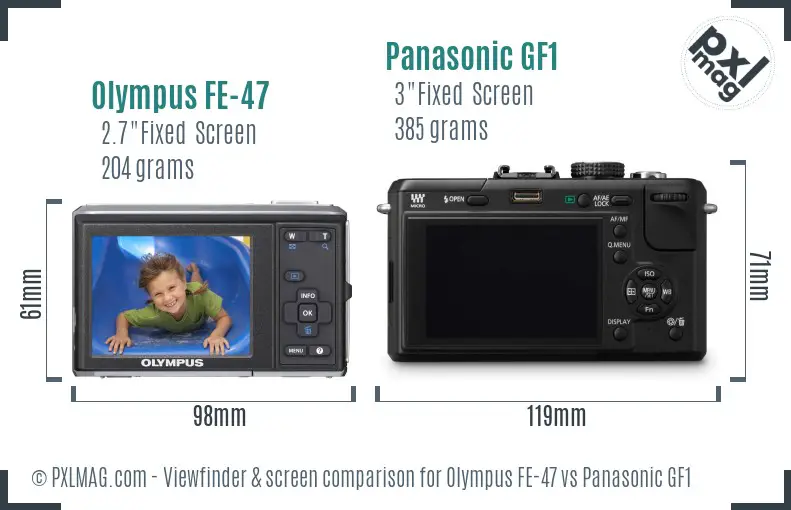 Olympus FE-47 vs Panasonic GF1 Screen and Viewfinder comparison