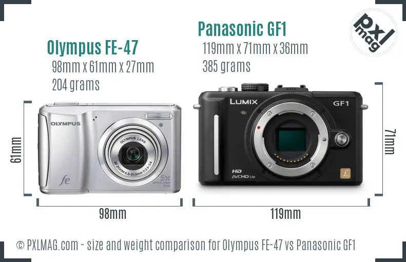 Olympus FE-47 vs Panasonic GF1 size comparison