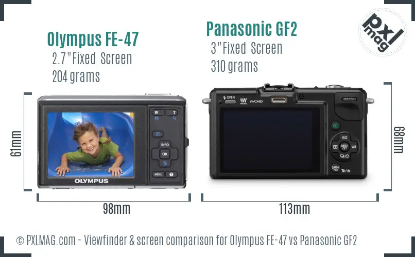 Olympus FE-47 vs Panasonic GF2 Screen and Viewfinder comparison