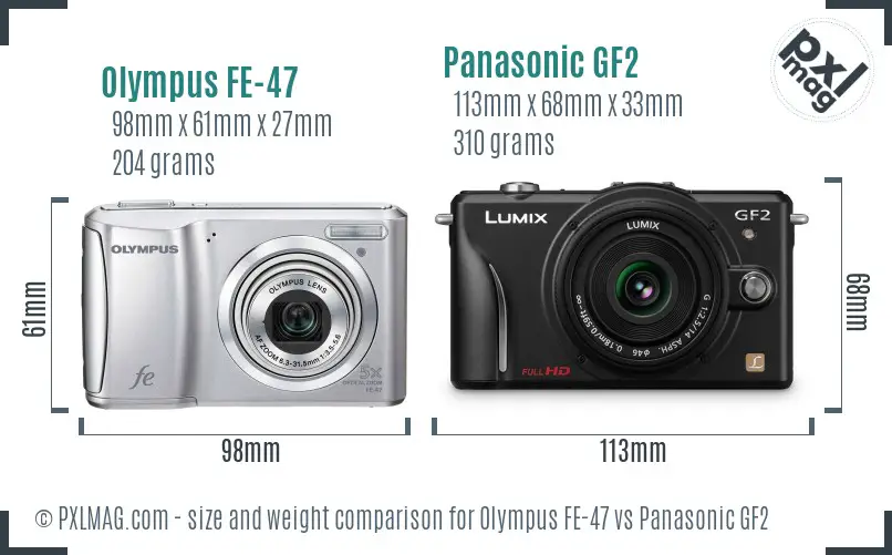 Olympus FE-47 vs Panasonic GF2 size comparison