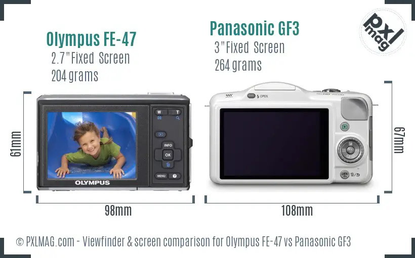 Olympus FE-47 vs Panasonic GF3 Screen and Viewfinder comparison