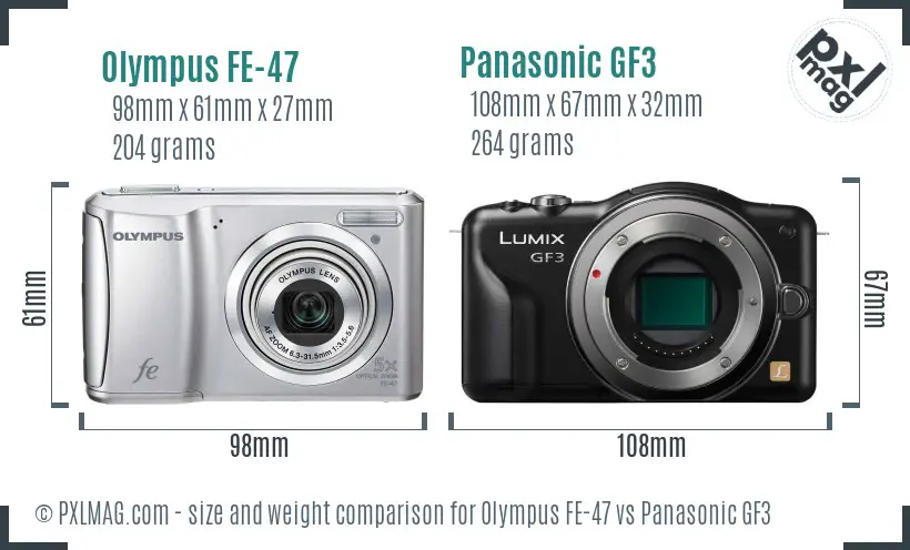 Olympus FE-47 vs Panasonic GF3 size comparison