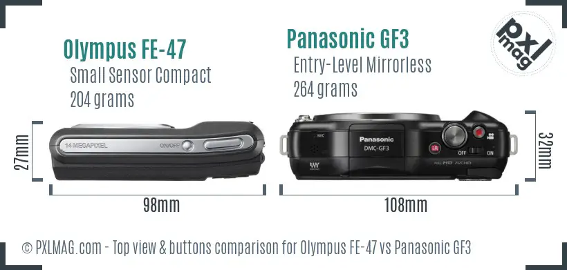 Olympus FE-47 vs Panasonic GF3 top view buttons comparison