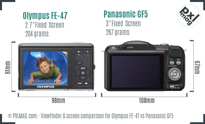 Olympus FE-47 vs Panasonic GF5 Screen and Viewfinder comparison