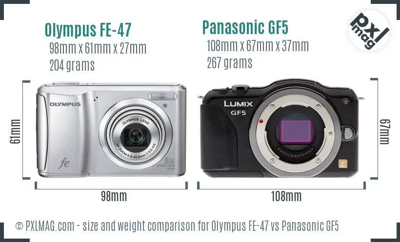 Olympus FE-47 vs Panasonic GF5 size comparison