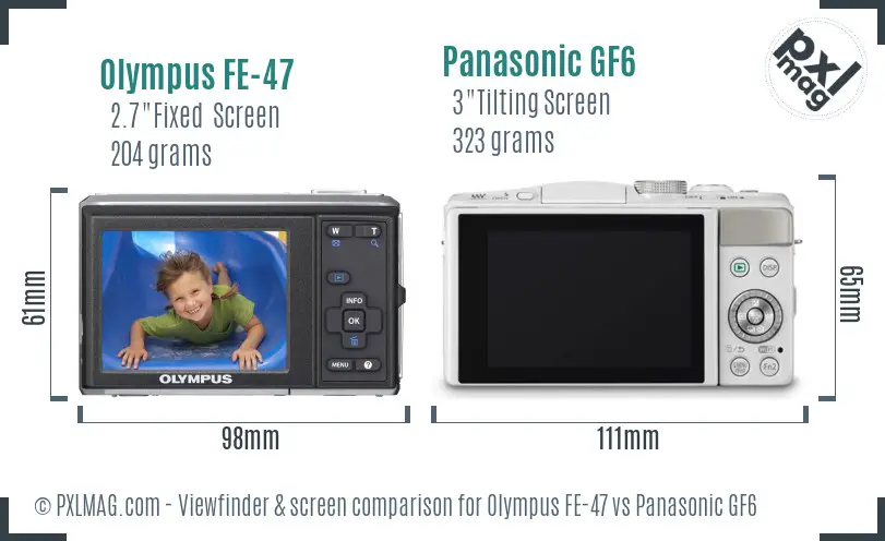 Olympus FE-47 vs Panasonic GF6 Screen and Viewfinder comparison