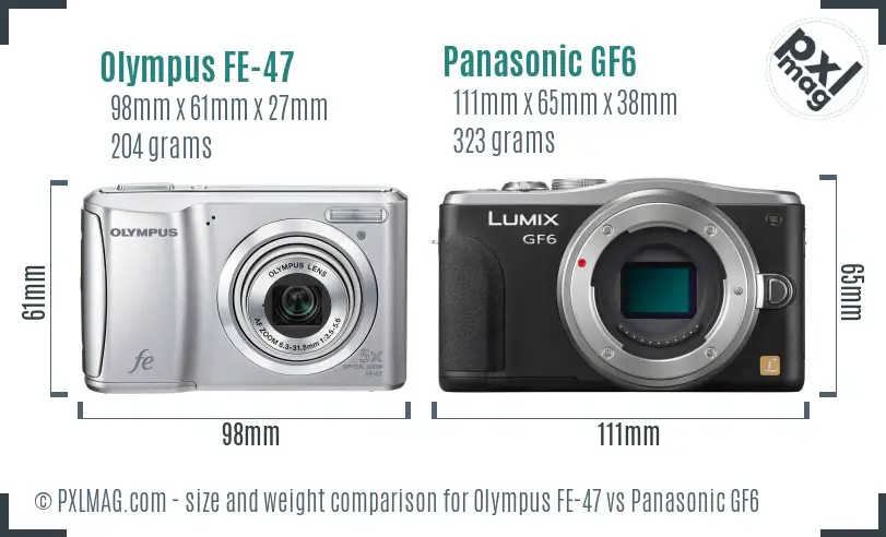 Olympus FE-47 vs Panasonic GF6 size comparison