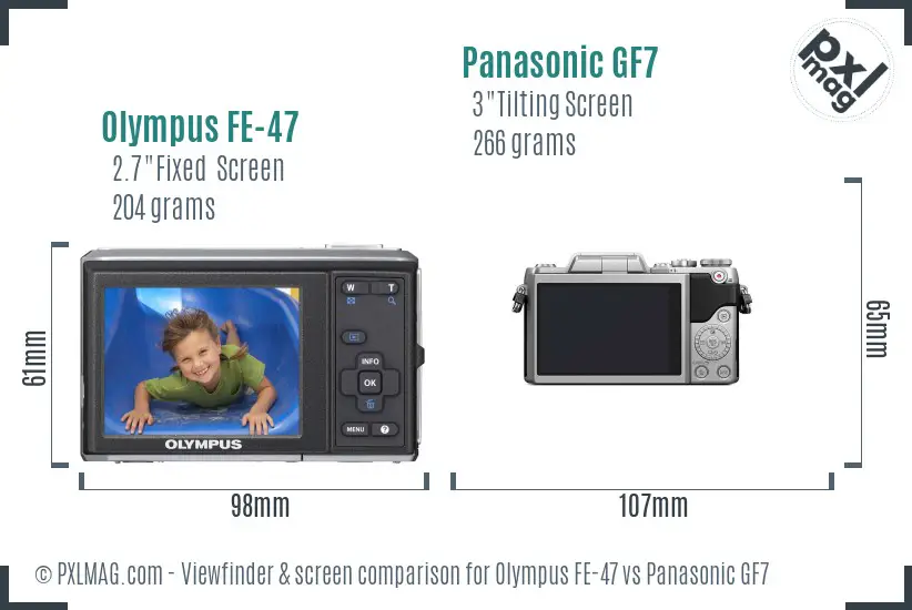 Olympus FE-47 vs Panasonic GF7 Screen and Viewfinder comparison