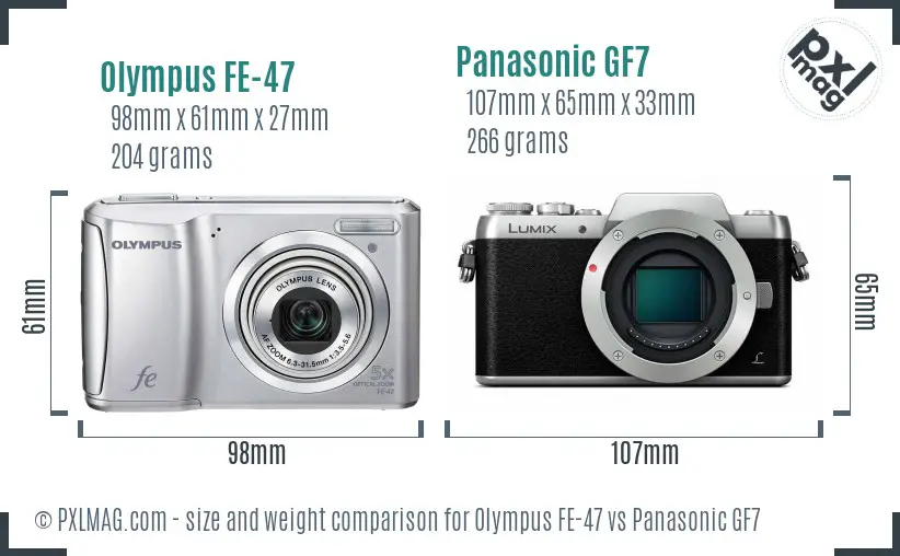 Olympus FE-47 vs Panasonic GF7 size comparison