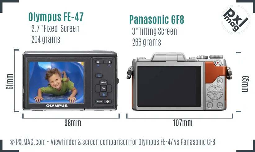 Olympus FE-47 vs Panasonic GF8 Screen and Viewfinder comparison