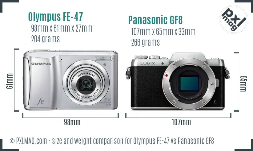 Olympus FE-47 vs Panasonic GF8 size comparison