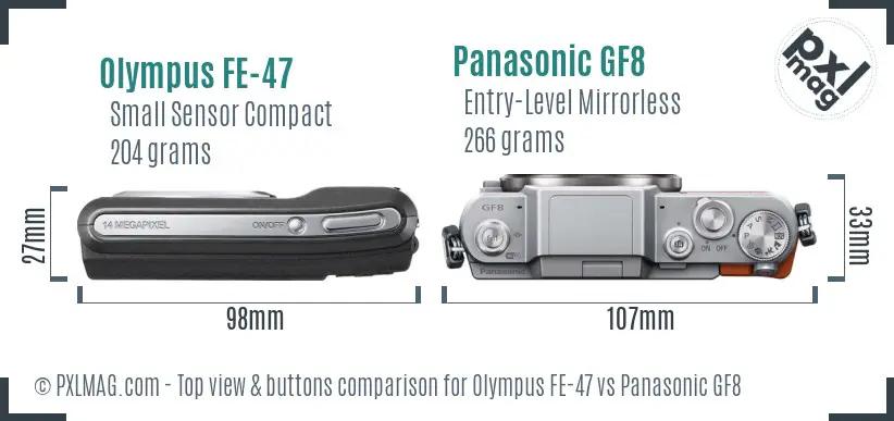 Olympus FE-47 vs Panasonic GF8 top view buttons comparison
