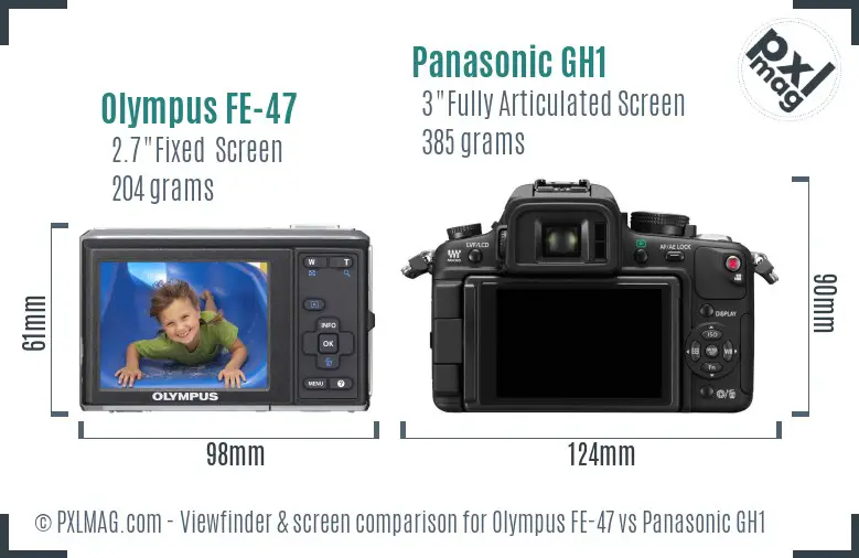 Olympus FE-47 vs Panasonic GH1 Screen and Viewfinder comparison