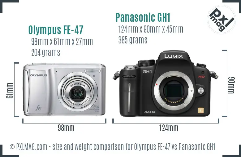 Olympus FE-47 vs Panasonic GH1 size comparison