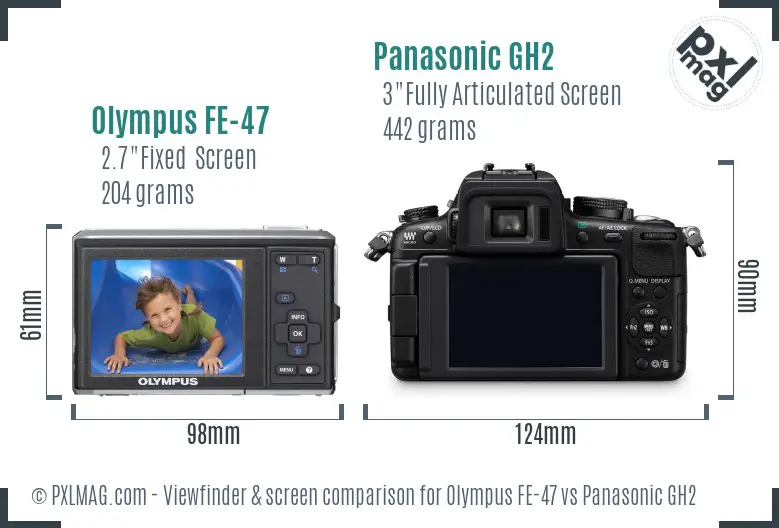 Olympus FE-47 vs Panasonic GH2 Screen and Viewfinder comparison