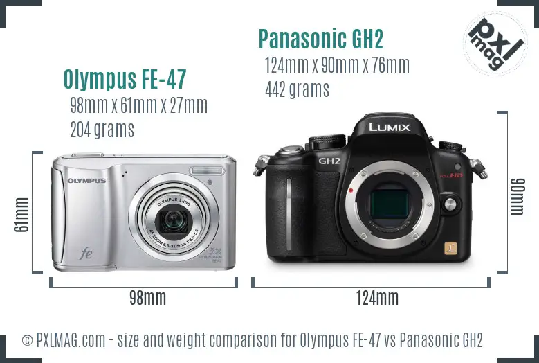 Olympus FE-47 vs Panasonic GH2 size comparison