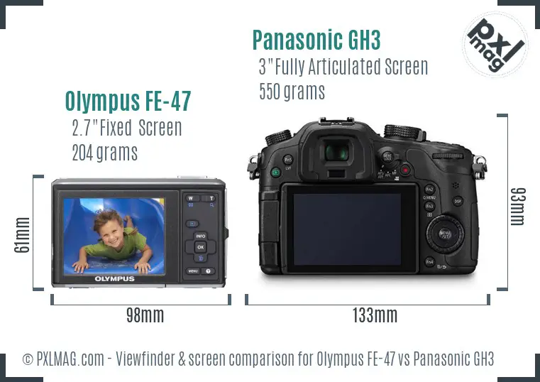 Olympus FE-47 vs Panasonic GH3 Screen and Viewfinder comparison