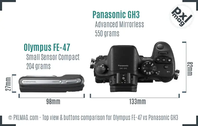 Olympus FE-47 vs Panasonic GH3 top view buttons comparison