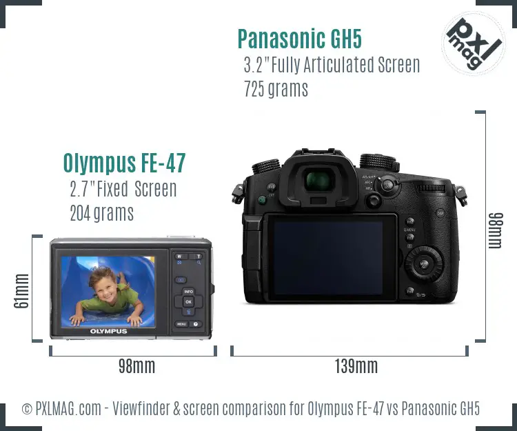 Olympus FE-47 vs Panasonic GH5 Screen and Viewfinder comparison Olympus FE-47 vs Panasonic GH5 Screen and Viewfinder comparison