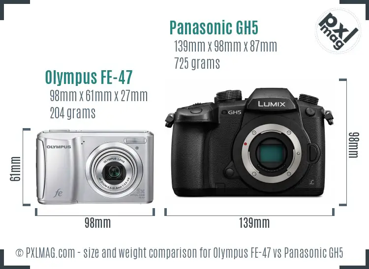 Olympus FE-47 vs Panasonic GH5 size comparison Olympus FE-47 vs Panasonic GH5 size comparison