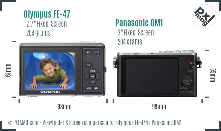Olympus FE-47 vs Panasonic GM1 Screen and Viewfinder comparison