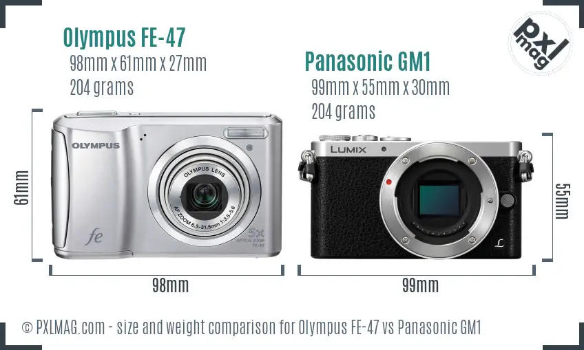 Olympus FE-47 vs Panasonic GM1 size comparison