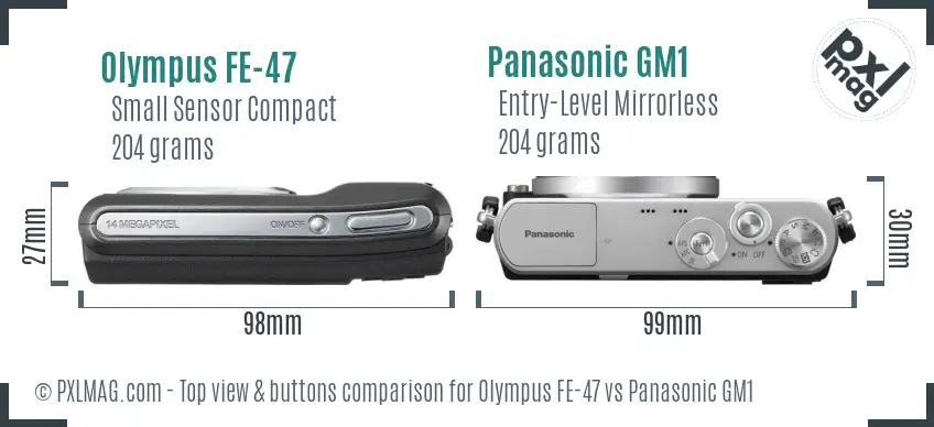 Olympus FE-47 vs Panasonic GM1 top view buttons comparison