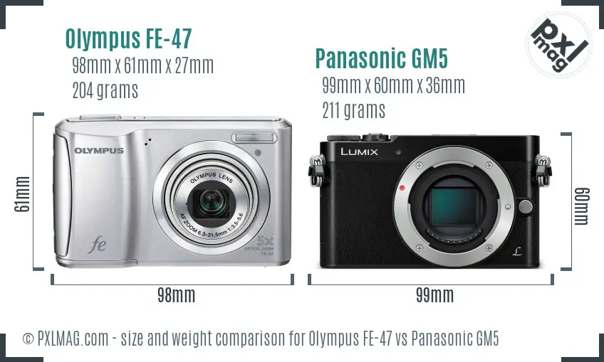 Olympus FE-47 vs Panasonic GM5 size comparison Olympus FE-47 vs Panasonic GM5 size comparison
