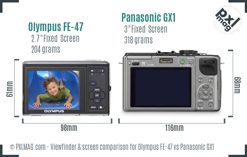 Olympus FE-47 vs Panasonic GX1 Screen and Viewfinder comparison